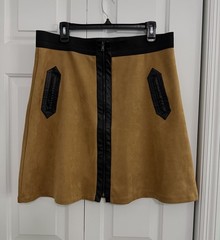 eci New York Womens Brown Suede Mini Skirt Elastic Full Zipper XL