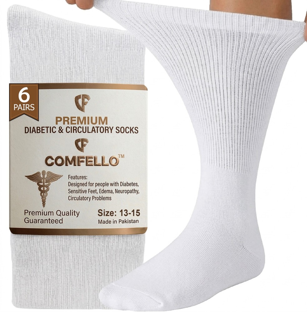 6 Pairs Diabetic Crew Socks Mens Circulatory Cotton Non Binding 9-11 10-13 13-15