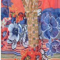 Anthropologie Floral Stripe Sheer Long Balloon Sleeve Henley Tie Front Blouse