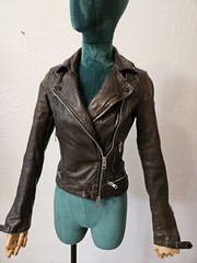 ALLSAINTS Conroy Leather Biker Jacket Size 4 Uk O Us 32 Eur Xxs Brown with signs