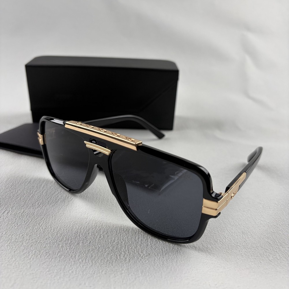 Cazal Black Gold Sunglasses Iconic Frame Classic Black Lens Included Box