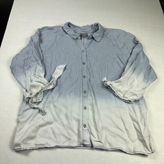 Chicos Chambray Button Down Shirt Striped Ombre 3/4 Sleeve Coastal Top 2 LARGE