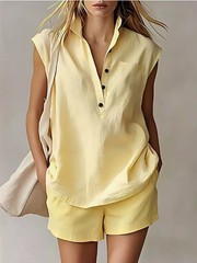 Women’s 2 Piece Outfit Sleeveless Shirt and Shorts Set Casual Summer