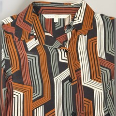 Max Studio 100% Silk Geometric Button Front Blouse Shirt Women’s Medium 1186
