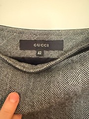 Tom Ford Gucci Black Ivory Herringbone Wool Leather Skirt Suit IT 40/42 US 6-8