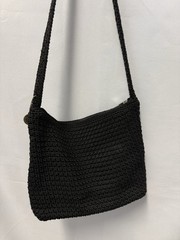 The Sak Black Crochet Knit Shoulder Bag Zip Top Boho Hobo Purse Medium