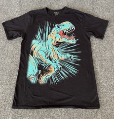 Place Youth 2XL T Shirt Dinosaur Black Neon Blue Trex Screen Print