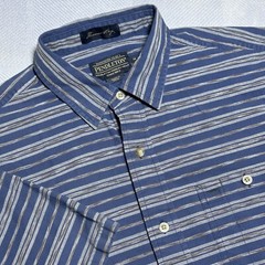 Pendleton Thomas Kay Blue Striped Button Up Pocket Cotton Shirt Men’s Medium
