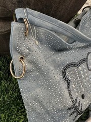 Hello Kitty Denim Purse Handbag With Rhinestones