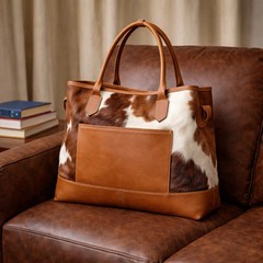 Western Cowhide Tote Bag – Tricolor Hair-On Leather Purse Handbag for Women