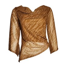 NWT FOREVER 21 Brown Animal Print Ruched Mesh Lined Top Womens Size L Large