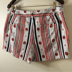 LOFT Light Blue Red Vertical Stripe Chino Shorts 10 Retro Chic Preppy Artsy