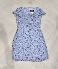 VTG City Triangles Juniors 7 Light Blue Floral A-Line Cap Sleeve Chiffon Dress