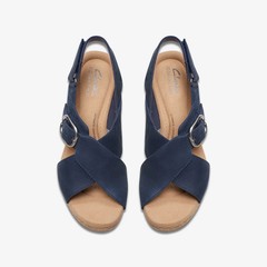 Clarks Giselle Dove Wedge Sandal Slingback Straps Navy Nubuck Women’s 7 Medium