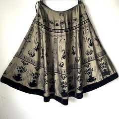 MSK A-line Skirt M Floral Flocked Velvet Satin Midi Whimsigoth Boho Gothic Black