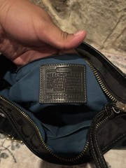 Coach Signature Black Logo Shoulder Bag Small w/ Zip, Pockets, Charm, Gold