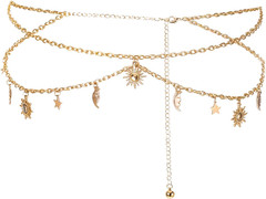 Gold Chain Belt Metal Adjustable Waist Link Belt Multilayer Skinny Chain Waistba