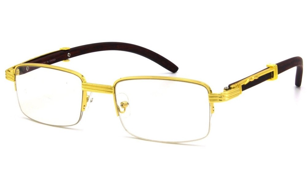 Fashion Vintage Wood Buffs Designer Eyeglasses Square Frame Clear Lens Glasses