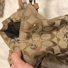 Coach Signature Logo Satchel Top Handle Tan/Brown w/ Snap Wallet & Charm