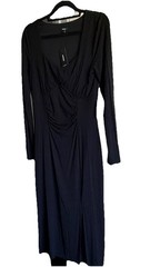 Express Women’s Black Solid V-Neck Long Sleeve Sheath Midi Dress Size S