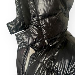 ’94 Vintage OLD NAVY Quilted Puffer Jacket Gloss Removable Hood Coat Black XL