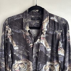 Allsaints “chokai” Long Sleeve Shirt Hawaiian Floral Tiger Black XS