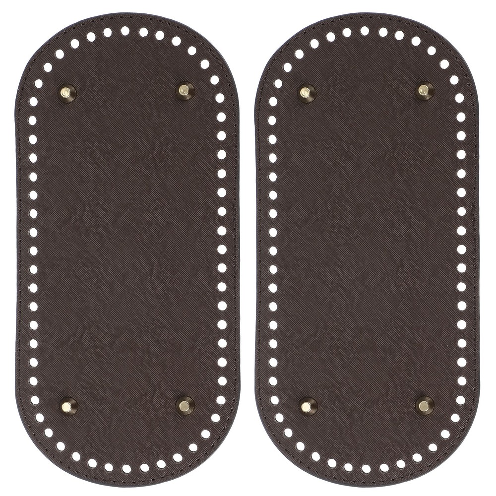 2Pcs Oval PU Leather Bag Bottom Shaper with Holes & Nail 9.8×4.7 Inch Dark Brown