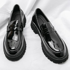 Men Thick Sole Penny Loafers Shoes Durable Classic Patent Leather Dress Shoes
