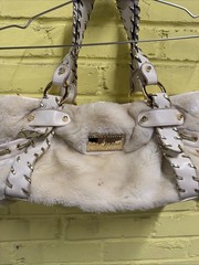 Vintage Rare Baby Phat Faux Fur Purse Cream Gold Bling Charm Keychain