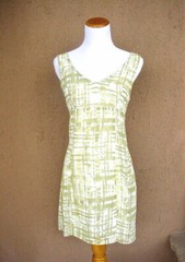 BCBG Sexy 1990’s Mini Dress Sz 4 Empire V Neck Moss Green & White Sheath w Slip