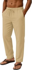 Mens Linen Casual Pants Loose Fit Drawstring Waist Lightweight Summer Beach Yoga