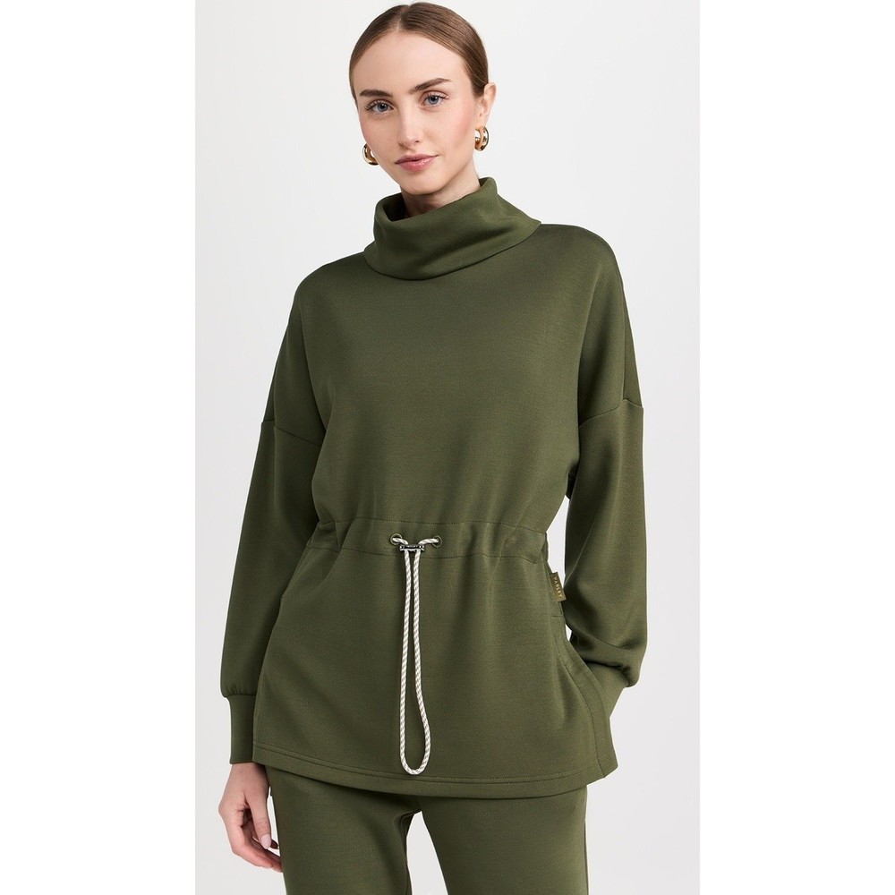 Varley Freya DoubleSoft Sweatshirt Olive Green Cowl Neck Drawstring Waist- Small