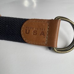 LL Bean Vintage 90s Navy Aztec Pattern Leather Belt Southwestern D Ring Cowboy