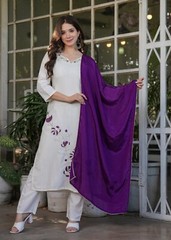 Women’ s Viscose Rayon Embroidery Kurta with Pant & Dupatta