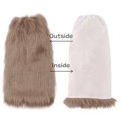 Winter Women Faux Fur Fluffy Leg Warmers Fuzzy Long 40cm/15.7in Length Khaki