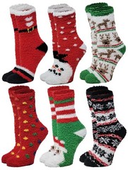 6 Pairs Non-slip Christmas X-Mass Hospital Socks Cozy Fuzzy Slipper Grip Socks