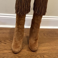 Louboutin Brown/tan Suede Knee High Boots Fringe NIB Women’s Boot size 7 3.5 “