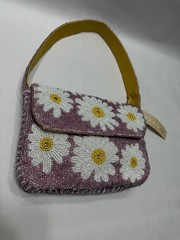 Beaded Shoulder Bag Lavender With Sunflowers