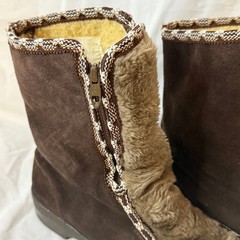 Vtg Quoddy Women’s Boot Sz 7 Shearling Lined Faux Fur Moccasin Brown Tan Snow