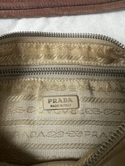 Vintage Prada Tessuto Nylon Beige Tan Shoulder Bag Brown Buckle Strap Re-edition