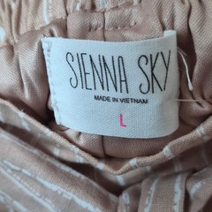 Sienna Sky Pink/White Striped Paperbag Tie Waist Pants L Pockets 23″ Inseam