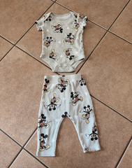 Disney Baby Mickey Mouse 2pc Ribbed Cotton Bodysuit & Pants Set 0-3M Gray