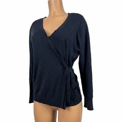 Lane Bryant Sweater Women’s 10/12 Navy Blue Cotton Rayon Blend Faux Wrap Tie