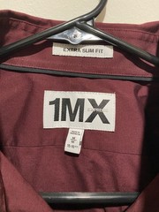 Express 1MX Extra-Slim Fit Burgundy Solid Long Sleeve Point Collar Dress Shirt M
