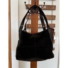 Tignanello Y2K Black Brown Zipper Suede Leather Hobo Womens Shoulder Handbag EUC