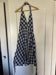 Saks Fifth Avenue Young Dimensions Blue White Check V-Neck Halter Dress 7/8
