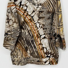 Chicos Women Brown Geometric Abstract Print 3/4 Sleeve Blouse Top Size 2 Large