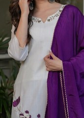 Women’ s Viscose Rayon Embroidery Kurta with Pant & Dupatta