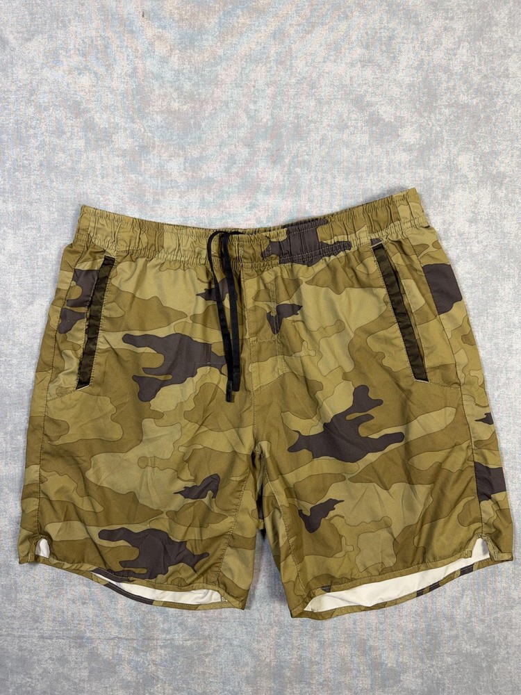 RVCA Shorts Mens Medium Green Camo Bermuda Elastic Waist Lined Drawstring Casual