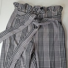 Unbranded Womens Plaid Paperbag Waist Pants Black White Checkered Belted Small